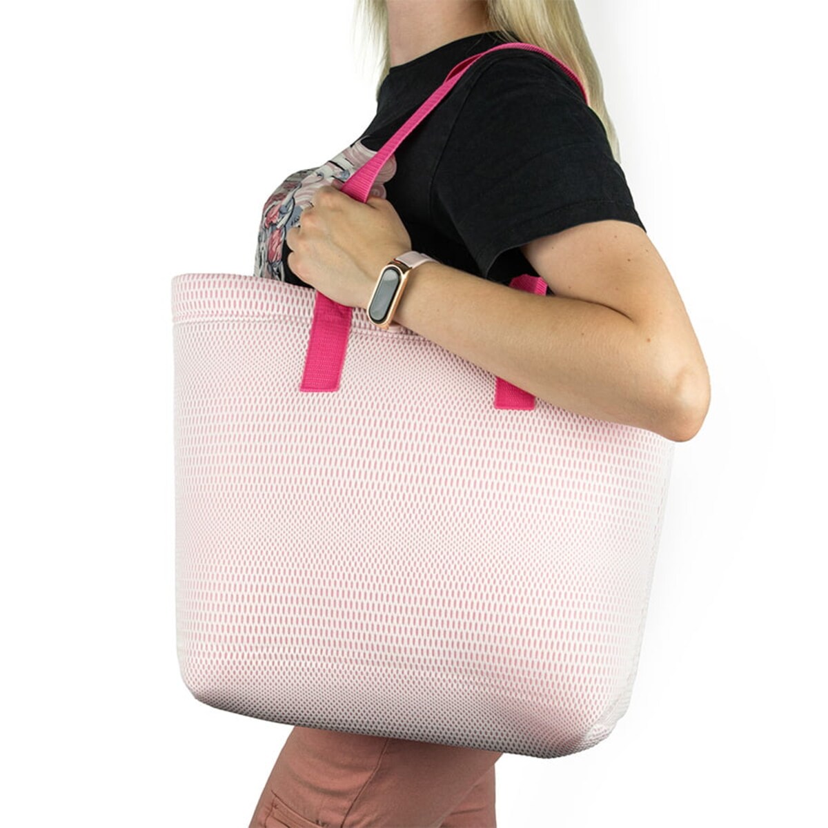 Torba na zakupy różowa z różowymi uchwytami 45×33 cm