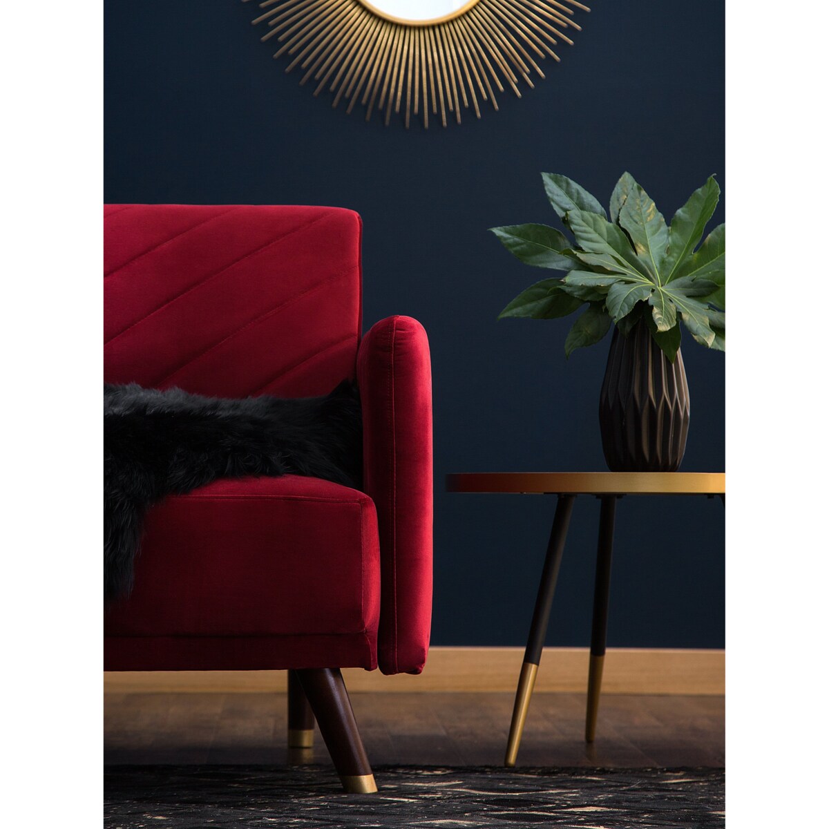 Sofa rozkładana welurowa bordowa SENJA