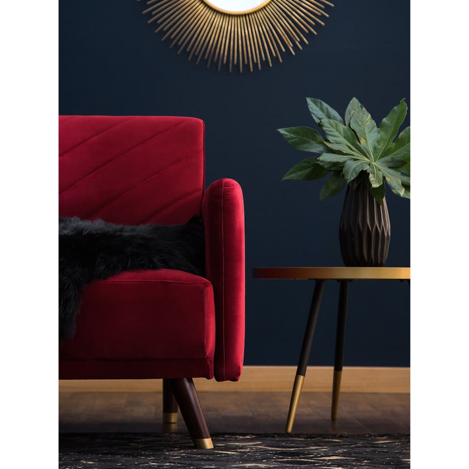 Sofa rozkładana welurowa bordowa SENJA