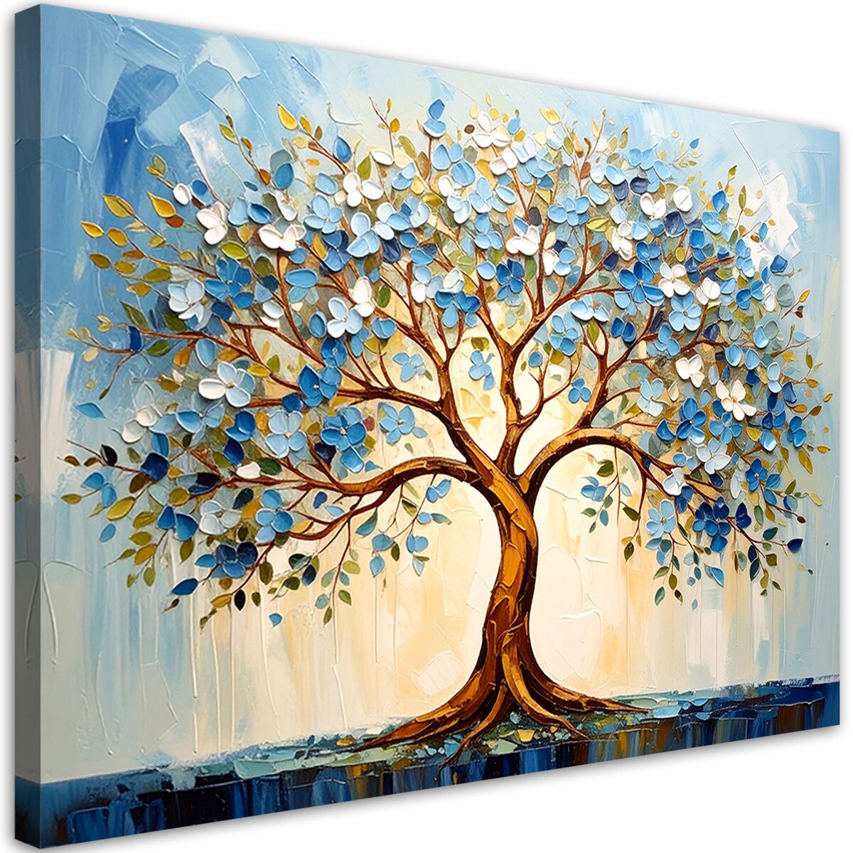 Feeby Obraz do salonu, 3D Niebieskie Drzewo Życia Kwiaty Abstrakcja 60x40