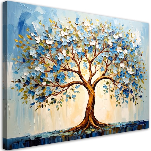 Feeby Obraz do salonu, 3D Niebieskie Drzewo Życia Kwiaty Abstrakcja 60x40