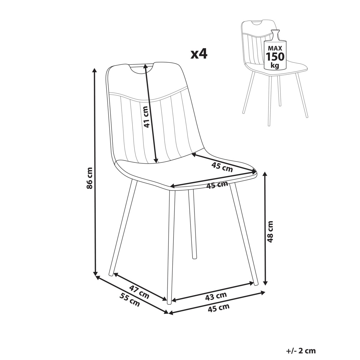 Zestaw 4 krzeseł do jadalni ARGYLE Welur Jasnoszary