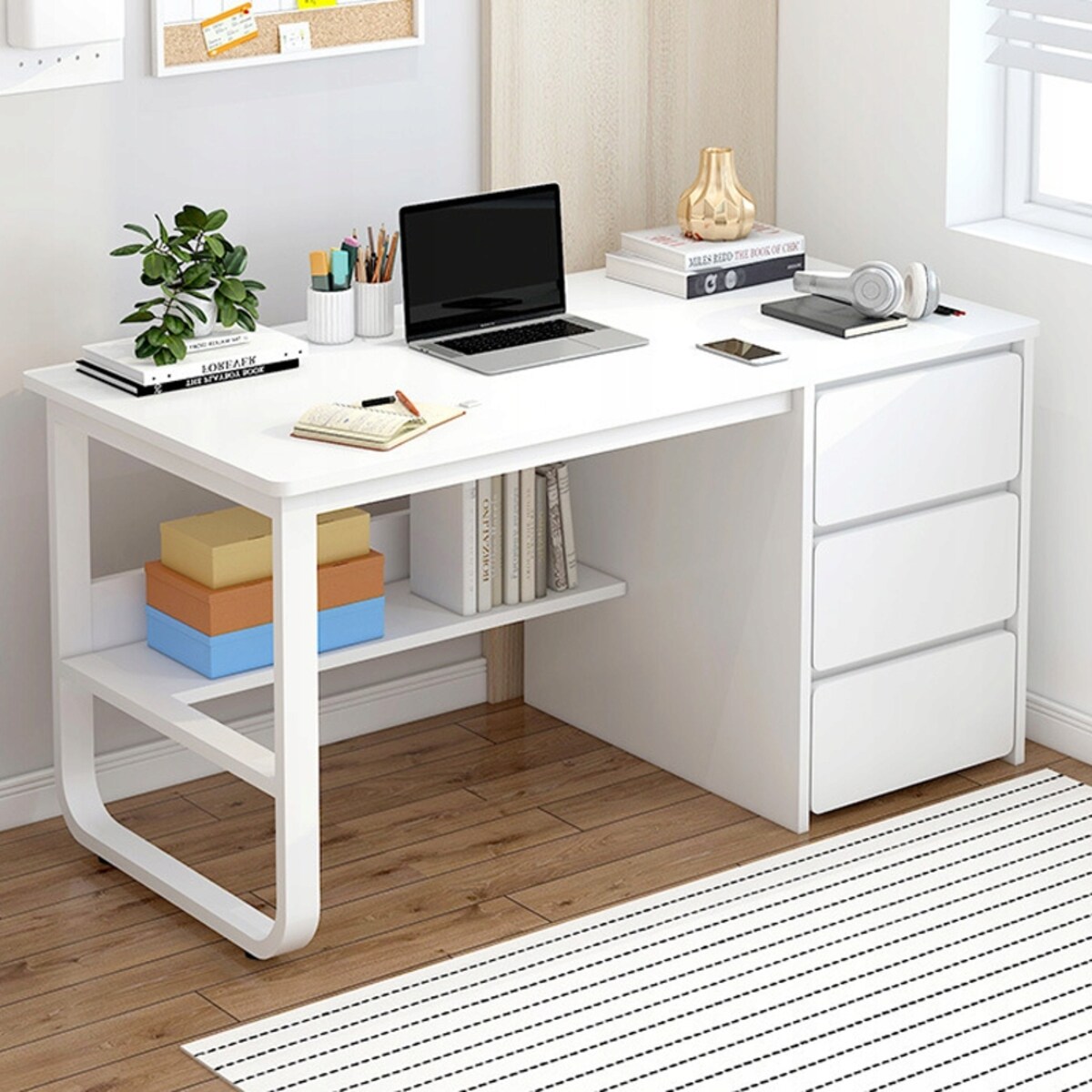 Biurko Komputerowe Młodzieżowe Białe Loft Skandynawski Duże Półki 100 Cm