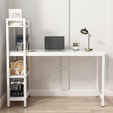 Biurko komputerowe stolik loft białe stół nowoczesne z regałem gamingowe
