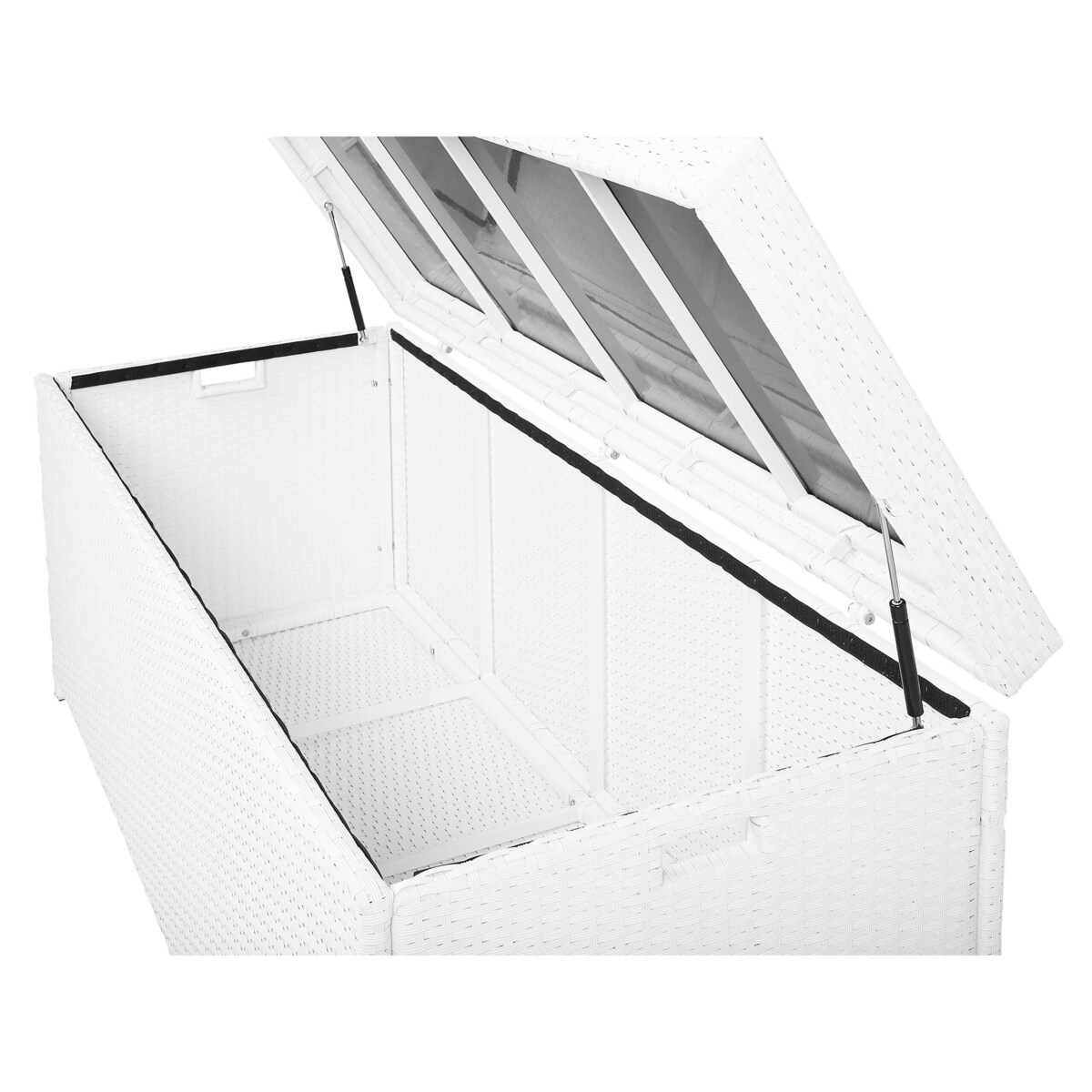 Skrzynia na poduchy z technorattanu biała 158 x 63 cm MODENA