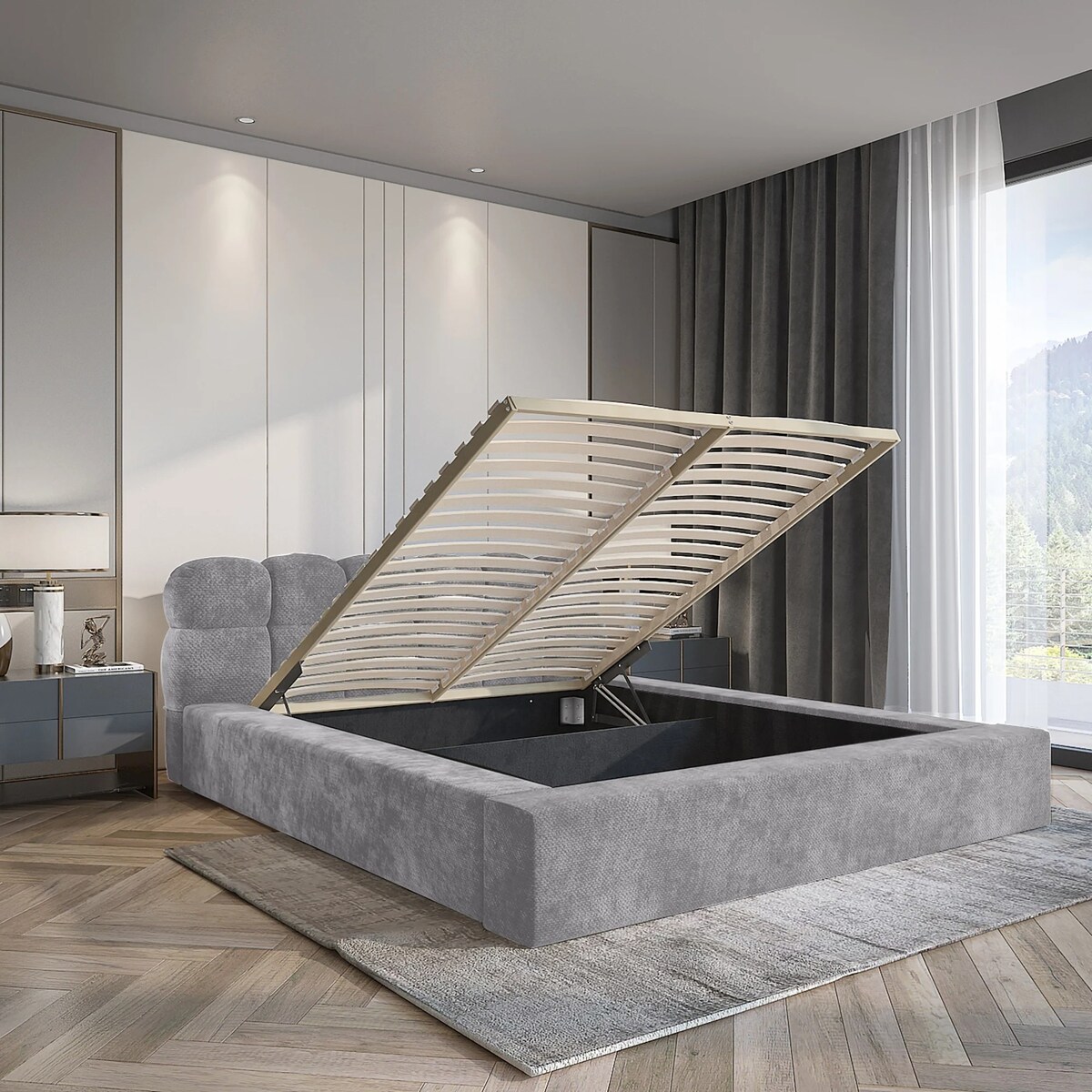 Łóżko z pojemnikiem szare 160x200 cm Boston