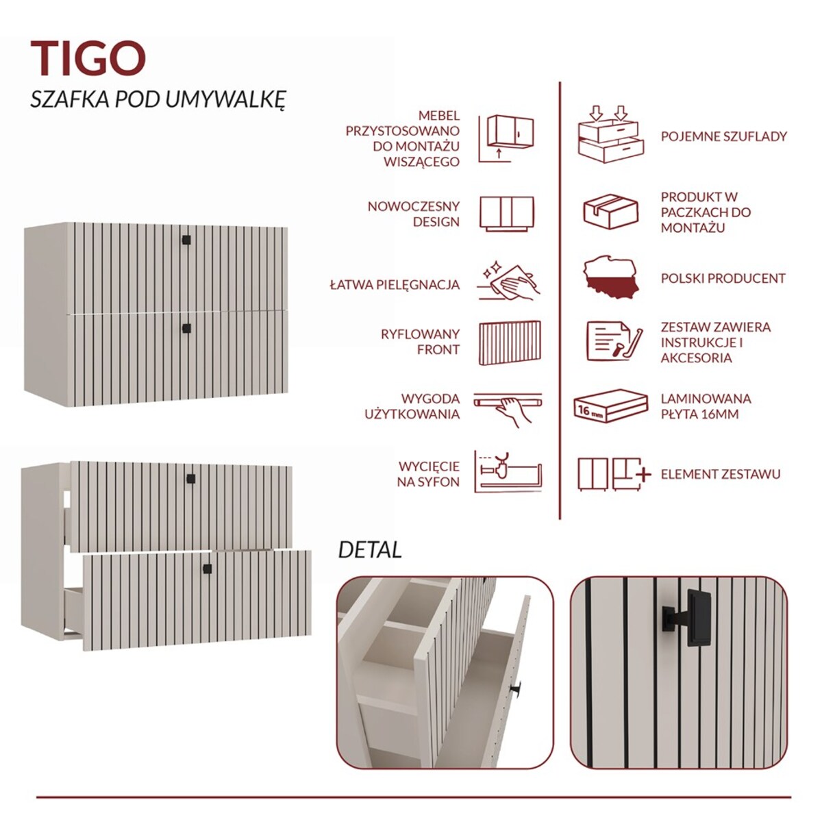 Szafka łazienkowa TIGO 80/2S KASZMIR