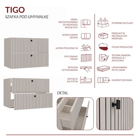 Szafka łazienkowa TIGO 80/2S KASZMIR
