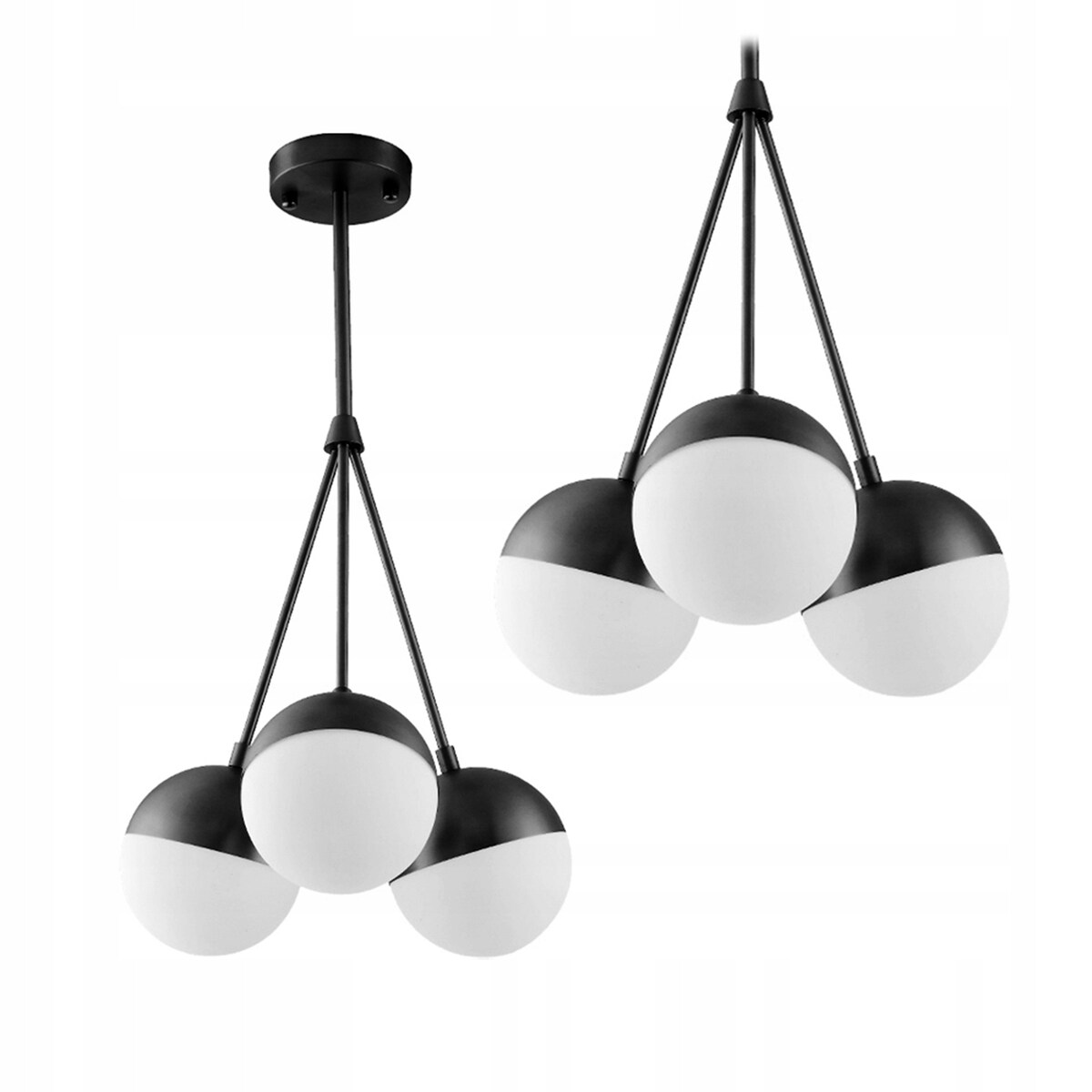 Lampa Wisząca Kule Szklana Mleczna Czarna Biała