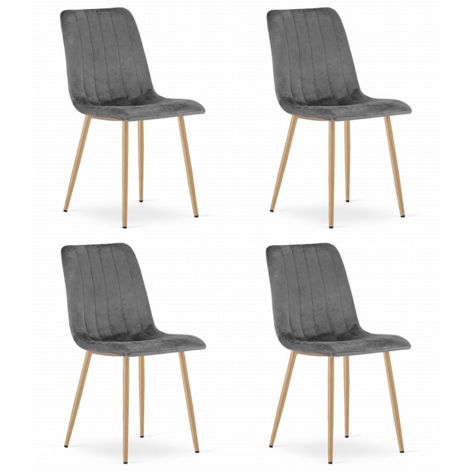Krzesło Do Jadalni Kuchni Salonu Lava - Ciemny Szary Aksamit / Nogi Kolor Drewna X 4