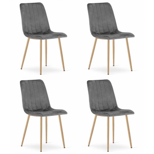 Krzesło Do Jadalni Kuchni Salonu Lava - Ciemny Szary Aksamit / Nogi Kolor Drewna X 4