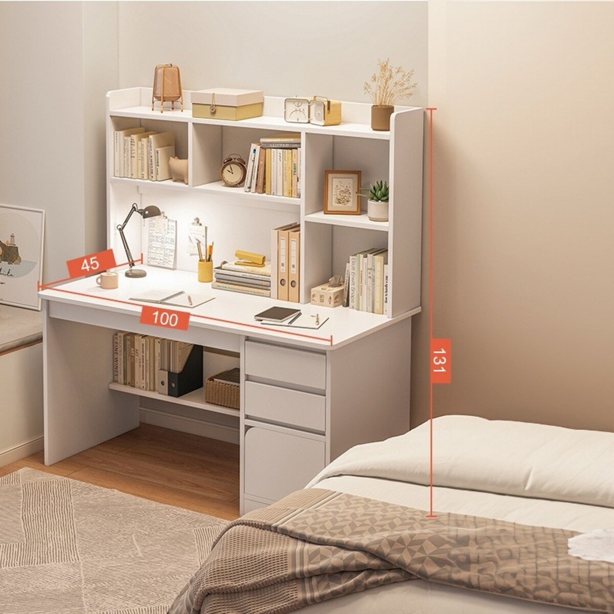 Biurko młodzieżowe komputerowe stolik loft białe z regałem półkami szuflady