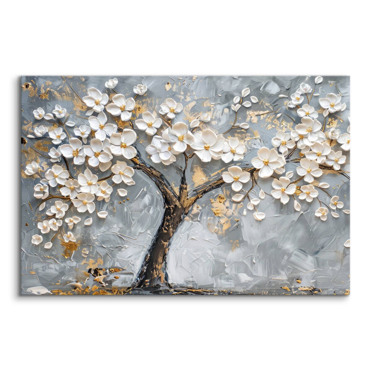 Obraz Na Płótnie Do Salonu Sypialni Białe Kwiaty Beton Abstrakcja 70x50cm