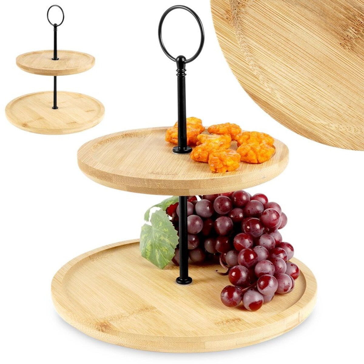 Patera do serwowania przekąsek, 2 poziomy, bambusowa