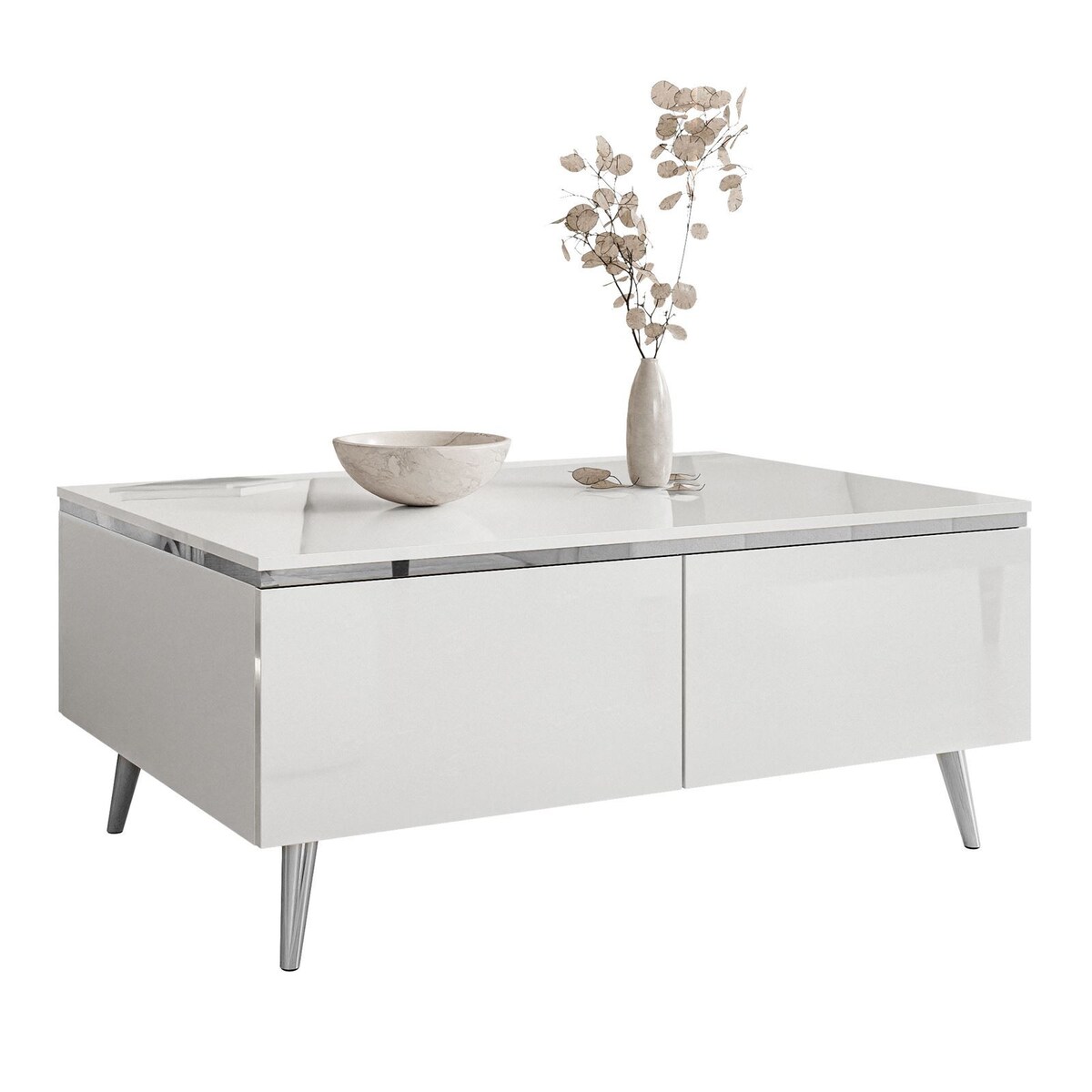 Ława AURORA SILVER ze schowkiem nogi skośne chromowane