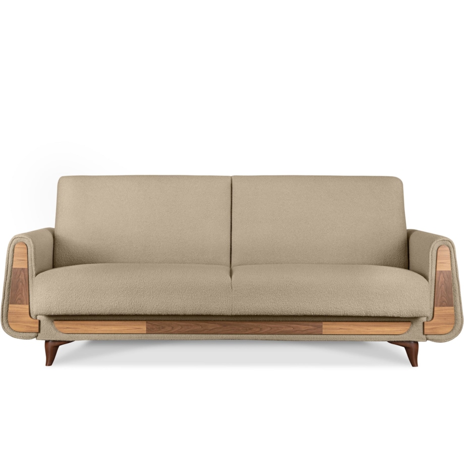KONSIMO GUSTAVO Sofa trzyosobowa wykonana z beżowej tkaniny boucle