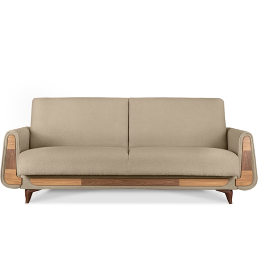 KONSIMO GUSTAVO Sofa trzyosobowa wykonana z beżowej tkaniny boucle