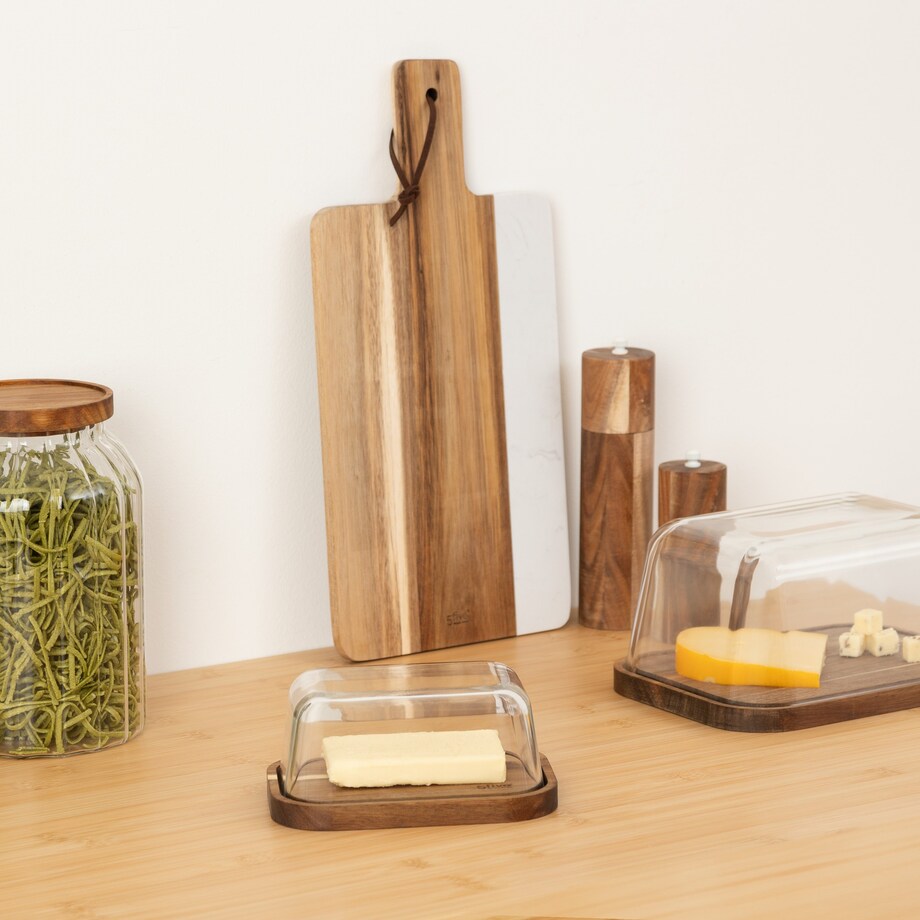 Maselniczka ze szkła i drewna 8,4x17,7x12,7 cm