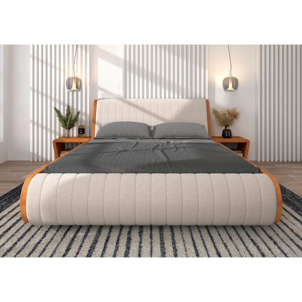 Łóżko lewitujące drewniane bukowe Visby HARALD / 160x200 cm, kolor naturalny, zagłówek Trinity 02