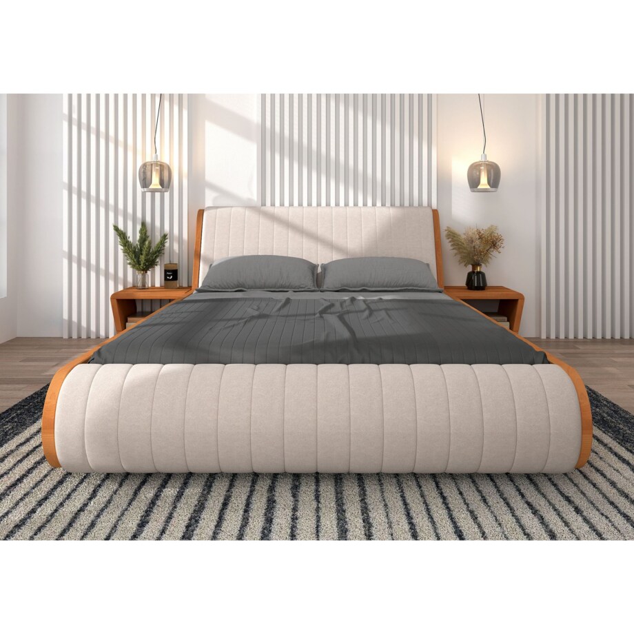 Łóżko lewitujące drewniane bukowe Visby HARALD / 160x200 cm, kolor naturalny, zagłówek Trinity 02