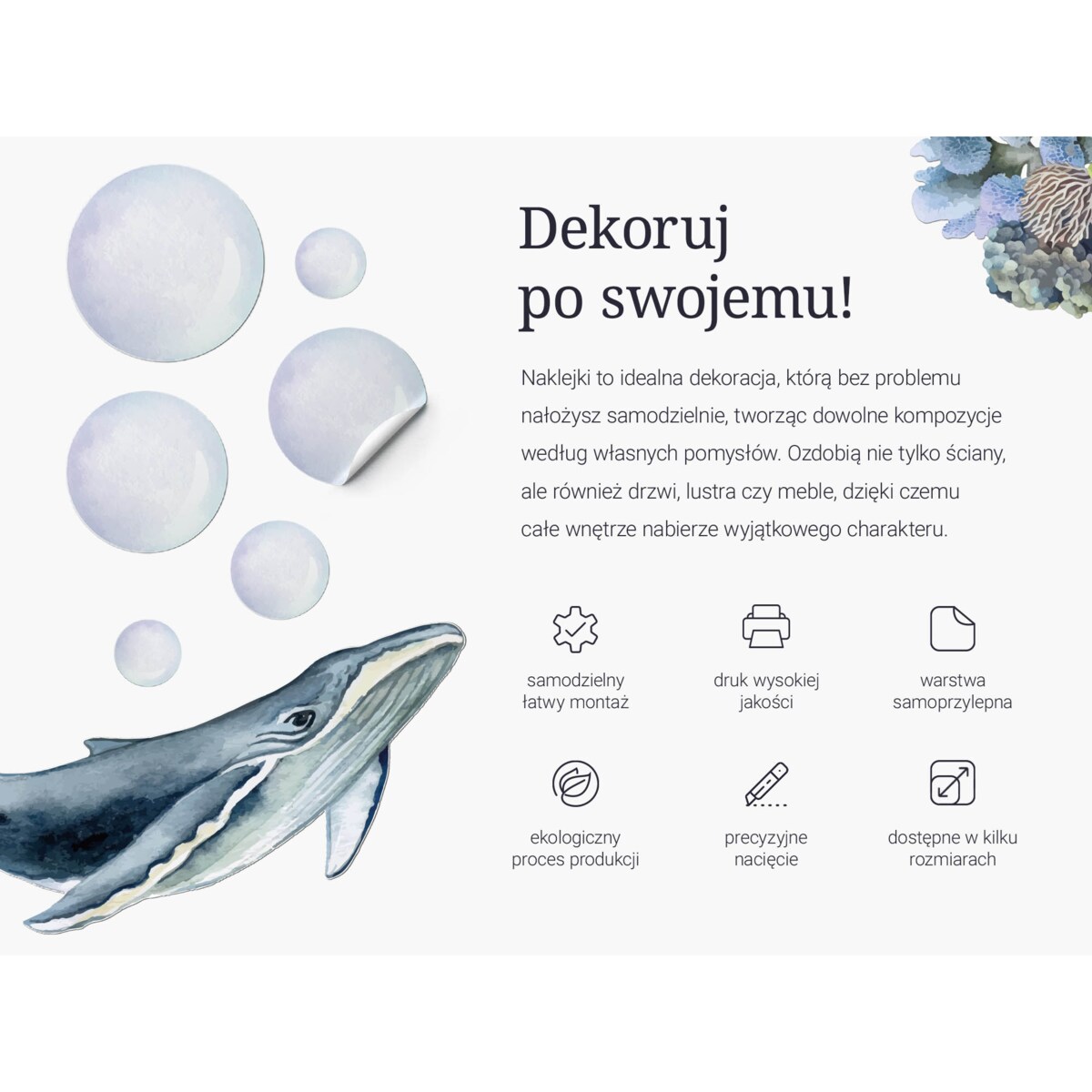 Zestaw naklejek na ścianę, Podwodne syreny, 100cm
