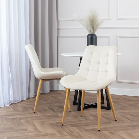 Krzesło tapicerowane do salonu jadalni pikowane welurowe beżowe