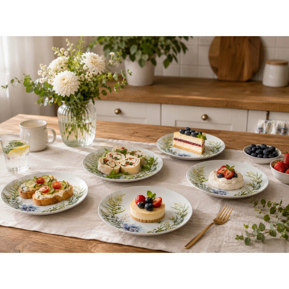 Talerz Deserowy 19 cm 6szt Kwiatowy Wzór Elegancki Boho Premium na ciasto