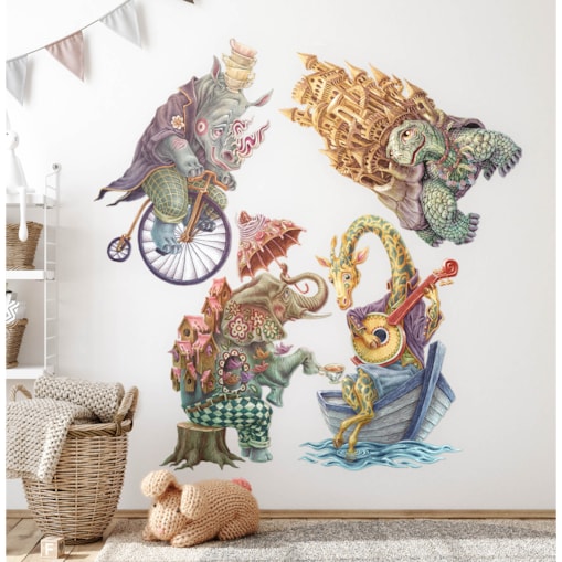 Zestaw naklejek na ścianę, Pastelowe bajkowe stworzenia, 100cm