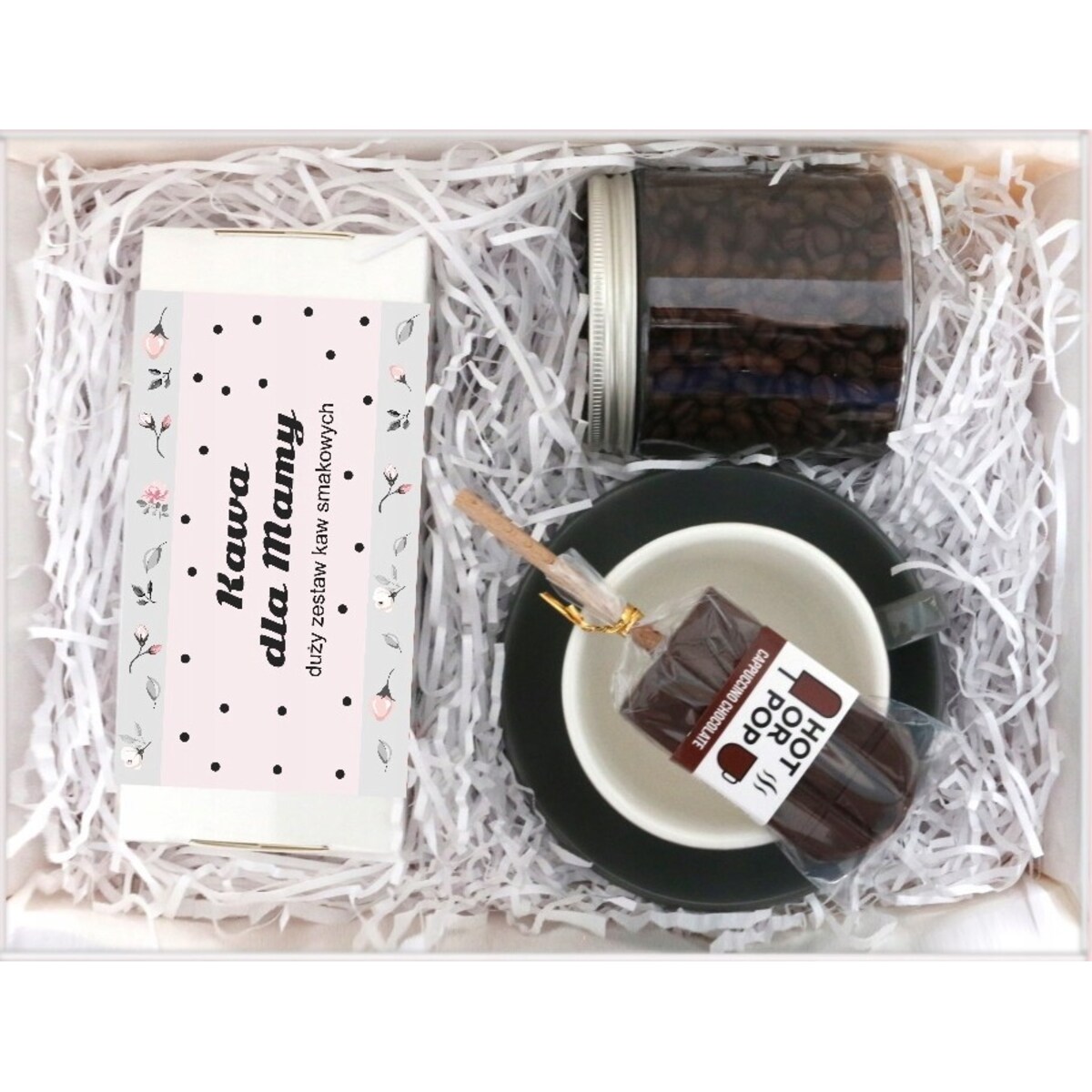 DUŻY ZESTAW PREZENTOWY UPOMINKOWY NA DZIEŃ MATKI URODZINY - FILIŻANKA ZE SPODKIEM KAWA SMAKOWA CZEKOLADOWY LIZAK - PREZENT UPOMINEK DLA MAMY TEŚCIOWEJ