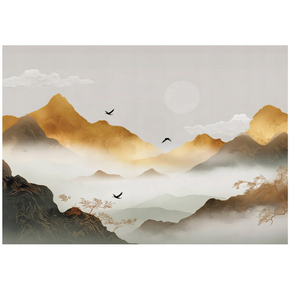 Fototapeta Do Sypialni Salonu Na Flizelinie Góry Ptaki Brązowy 300x210