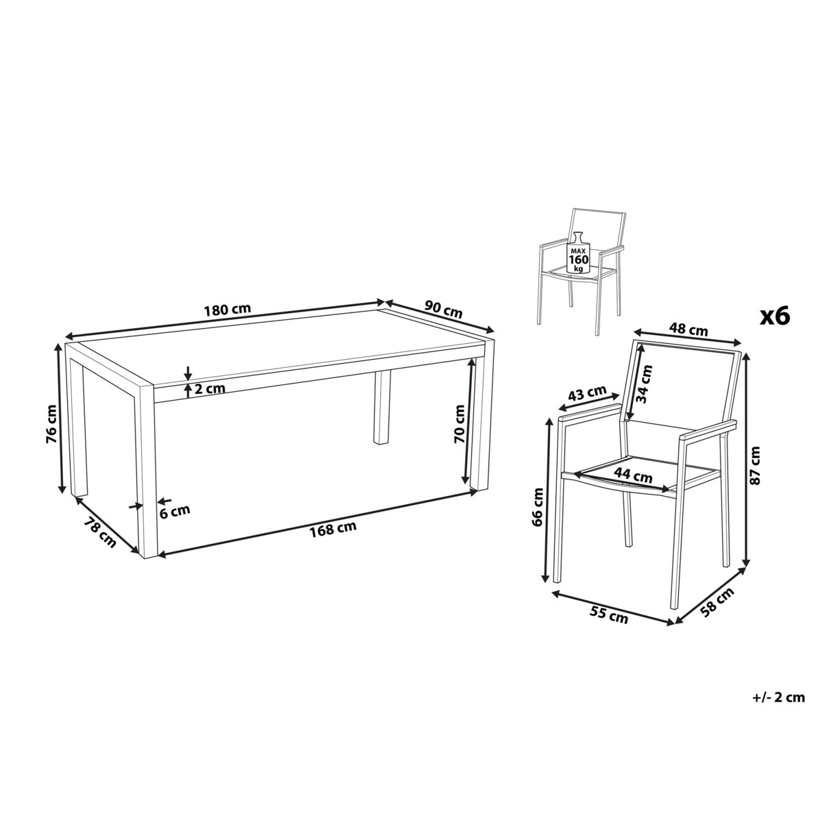 Zestaw ogrodowy stół granitowy czarny i 6 krzeseł beżowych GROSSETO