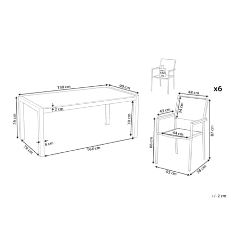 Zestaw ogrodowy stół granitowy czarny i 6 krzeseł beżowych GROSSETO