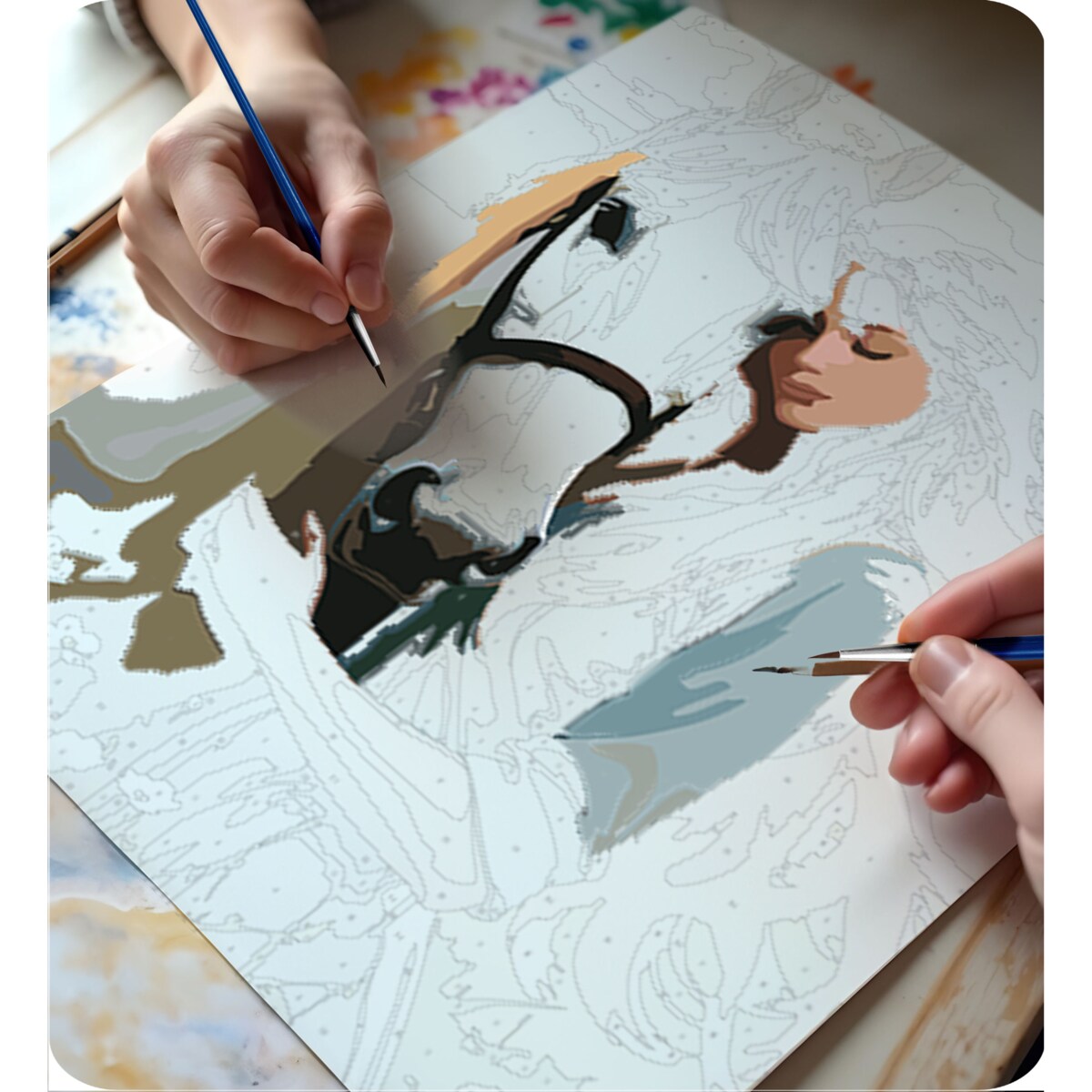 Malowanie po numerach obraz z ramą 40x50 Kobieta z koniem Massido