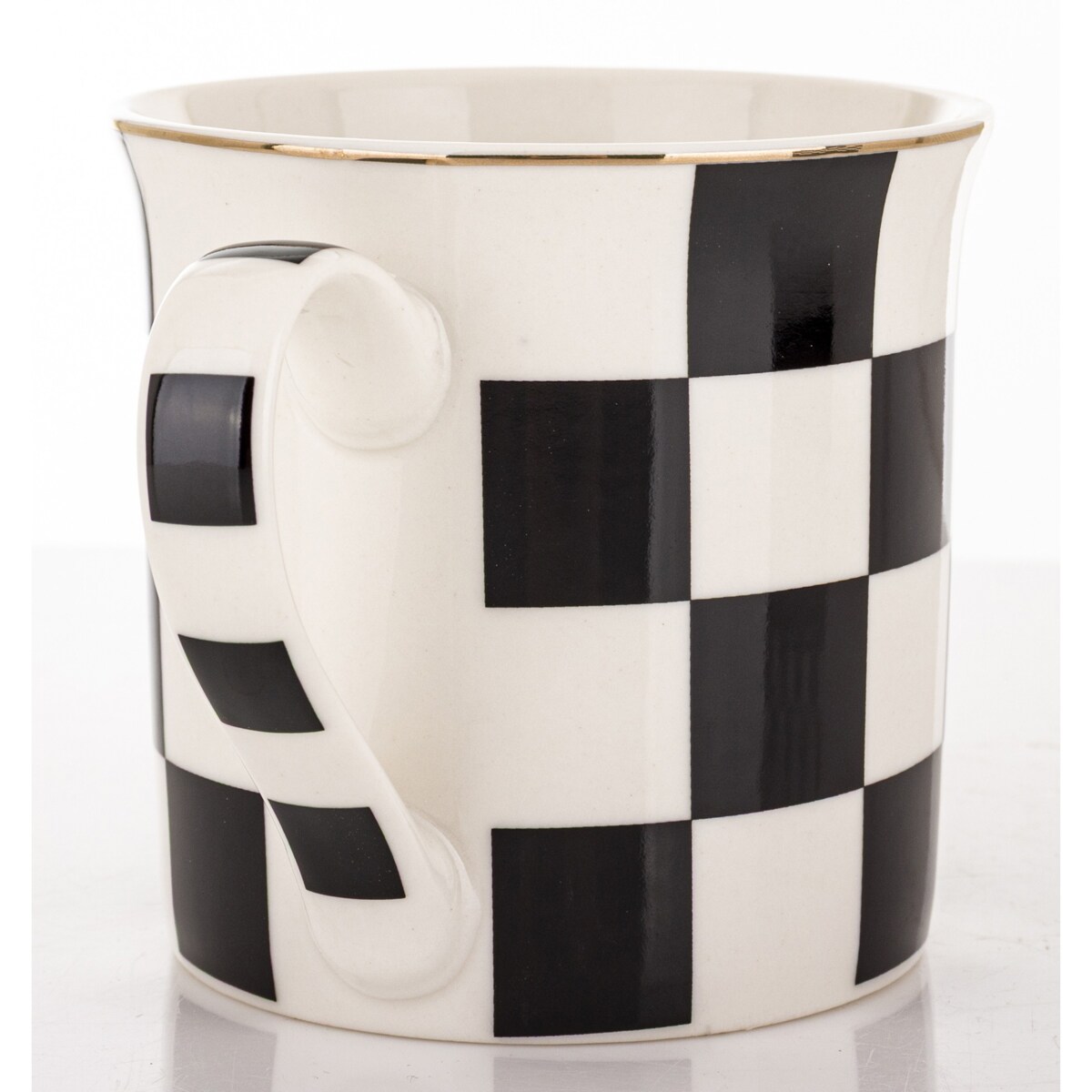 Kubek porcelanowy 9x12x9 cm w pudełku 380 ml SCACCHI- w czarno-białą kratkę