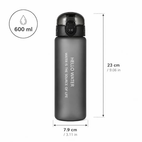Butelka na wodę, sportowy bidon HELLO WATER 600ML czarny BD69