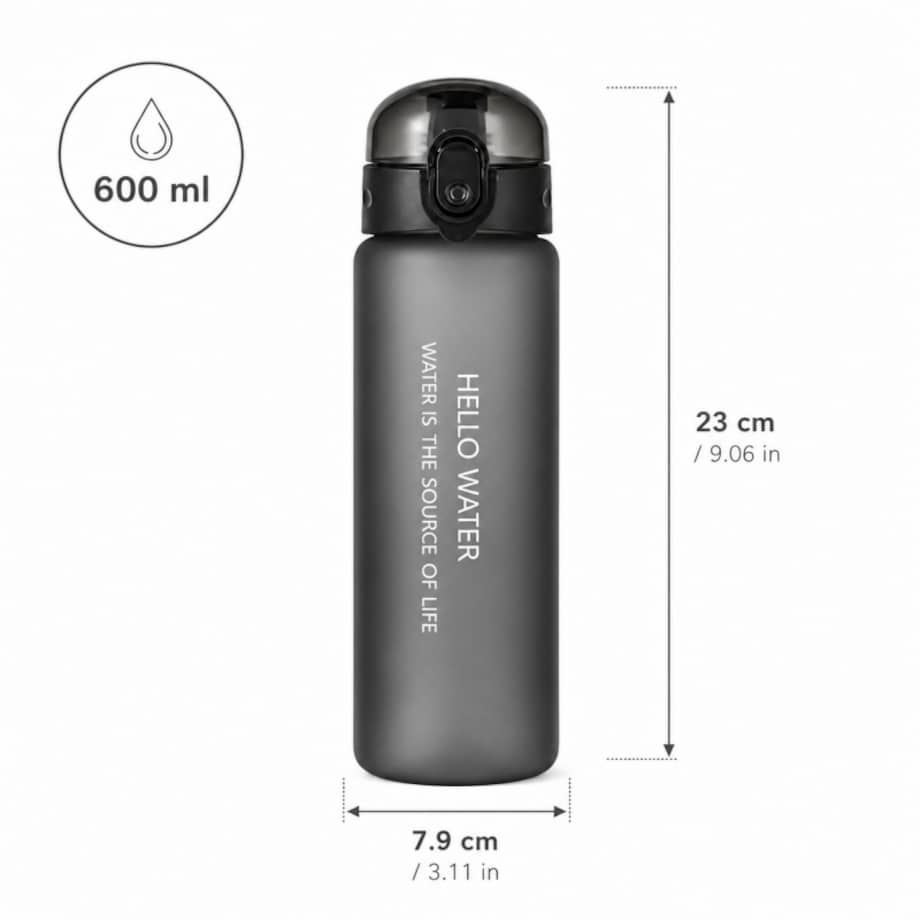 Butelka na wodę, sportowy bidon HELLO WATER 600ML czarny BD69