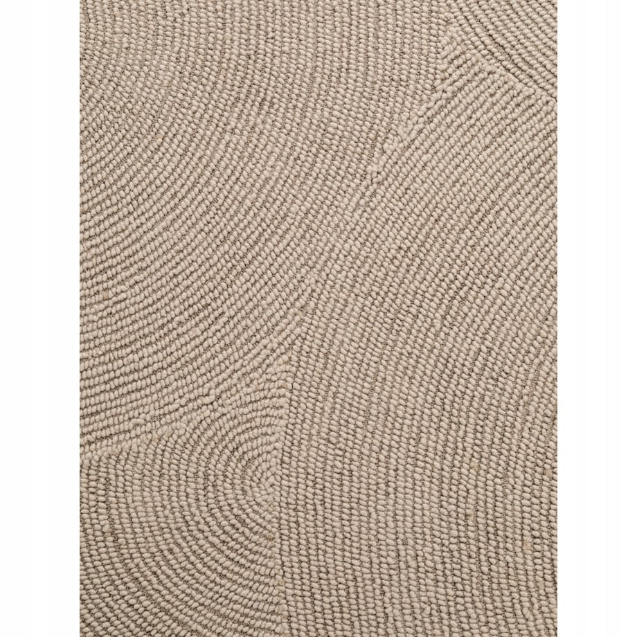 Dywan okrągły wełniany do salonu 120cm, beżowy wzór w półkola, efekt 3d