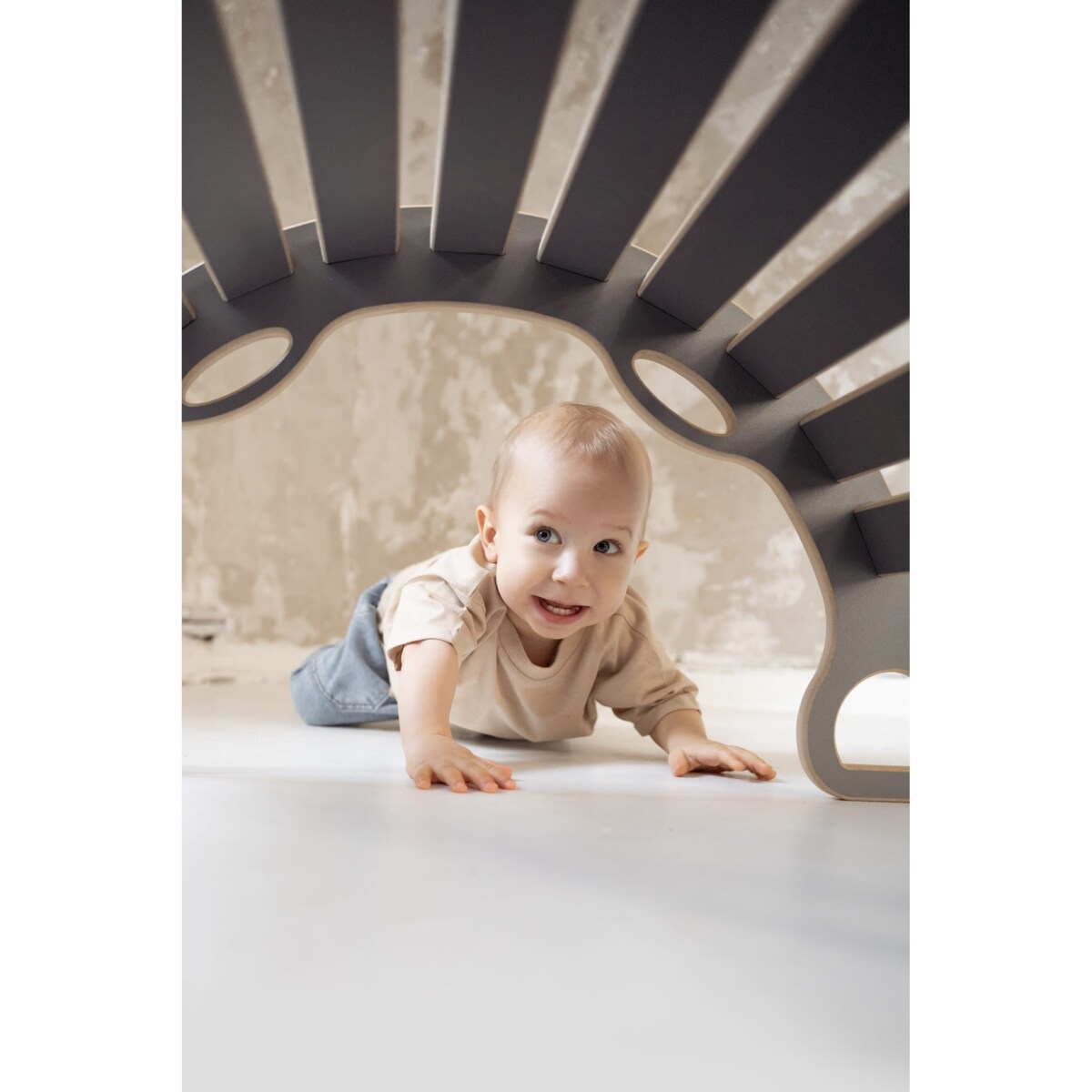 MAŁY bujak montessori z uchwytami + MAŁA zjeżdżalnia DRABINKA - szara