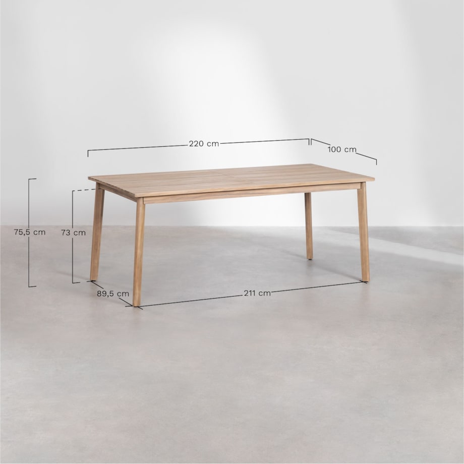 Zestaw: stół 220x100 cm i 8 krzeseł ogrodowych z drewna akacjowego Kaela
