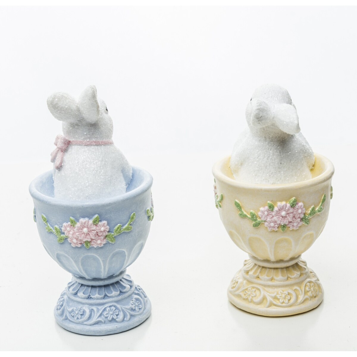 Dekoracja - 2 króliczki w kolorowych kieliszkach 9,5x5x5 cm