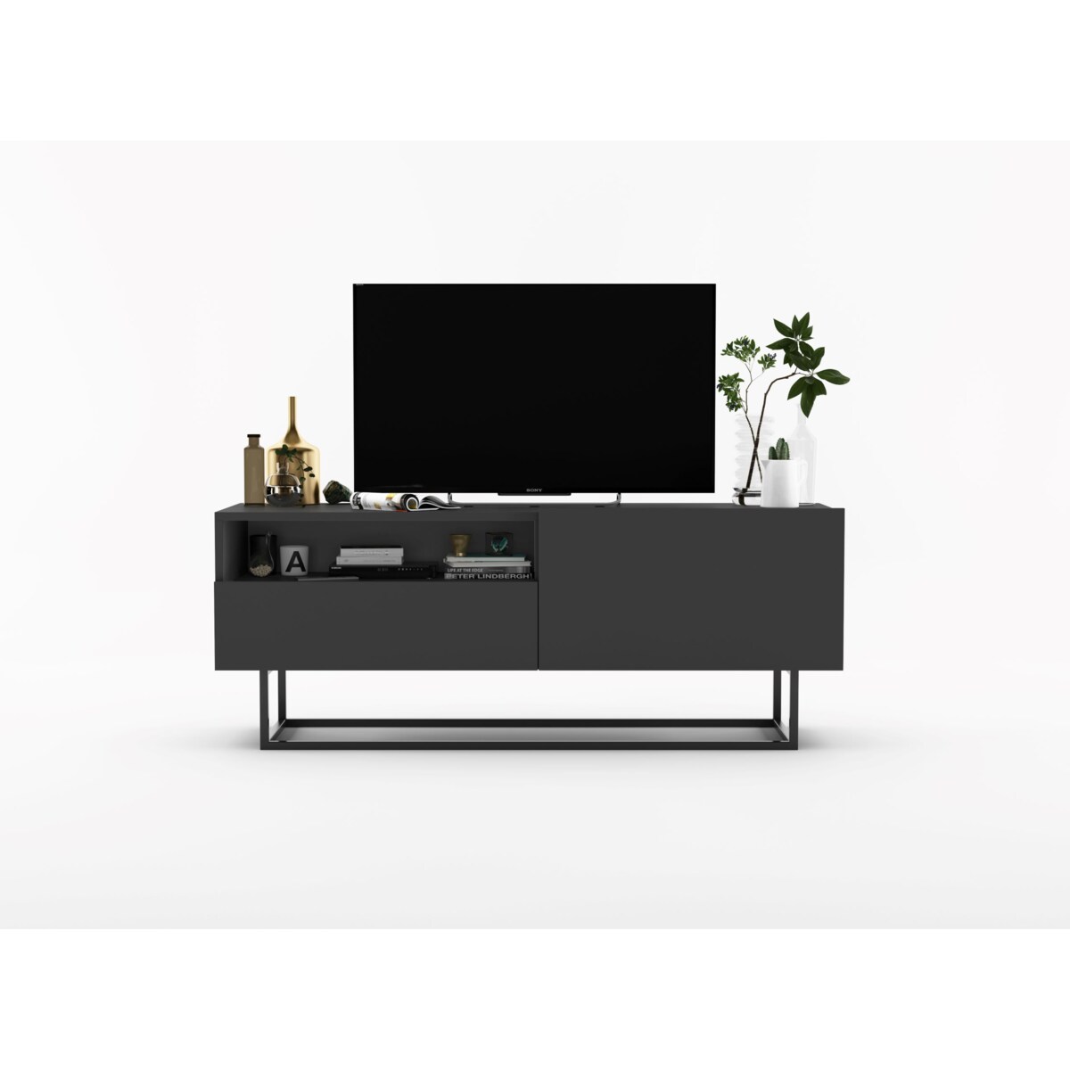 Szafka RTV Loft Industrialna Komoda RTV Szuflada Grafit Mat 120 cm