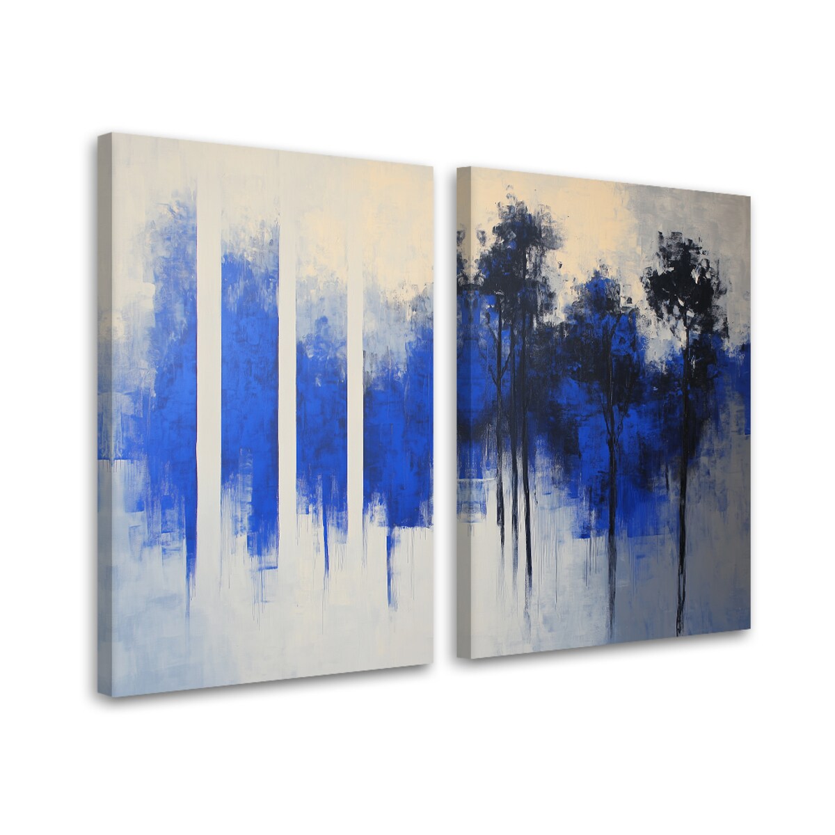 Nowoczesny Zestaw obrazów na ścianę do salonu sypialni kuchni biura Niebieska abstrakcja drzewa 80x60 (2x40x60)