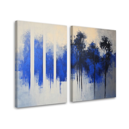 Nowoczesny Zestaw obrazów na ścianę do salonu sypialni kuchni biura Niebieska abstrakcja drzewa 80x60 (2x40x60)