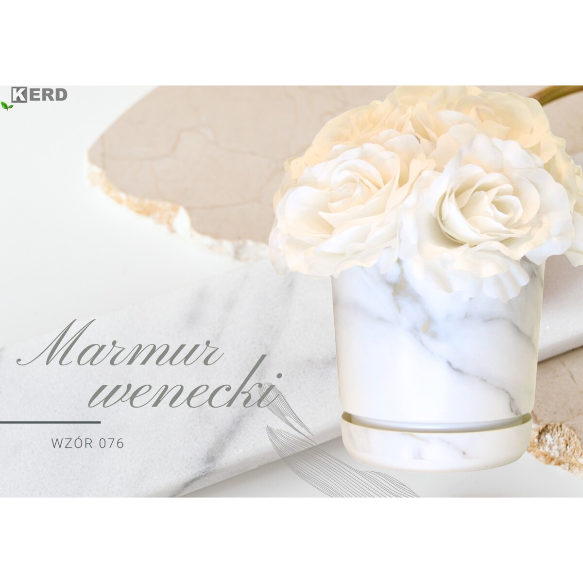 18 cm wzór MARMUR WENECKI Doniczka z podstawką biała + szare złote el. imitacja kamienia wykoń. satynowe matowe stiuk