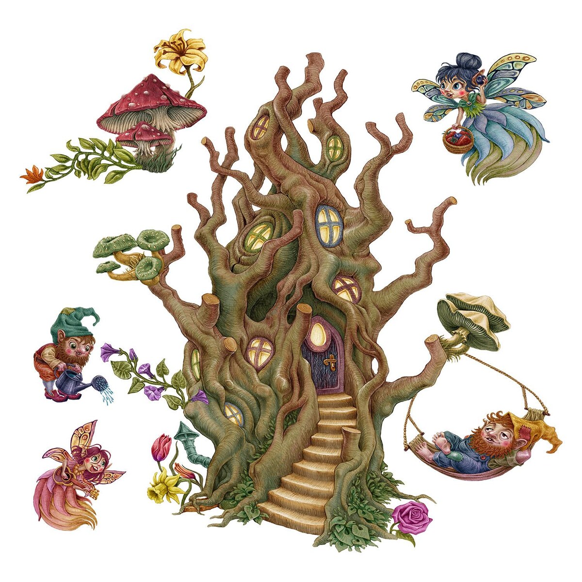 Zestaw naklejek na ścianę, Leśne stworzenia wróżki, 80cm
