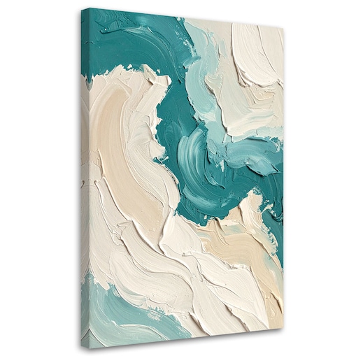 Obraz do salonu sypialni biura loftu, Abstrakcja imitacja farby w beżowo turkusowych kolorach 40x60 cm