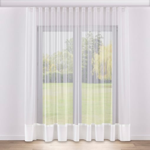 Firana na taśmie wave 300x265 biały z satynowym pasem na dole