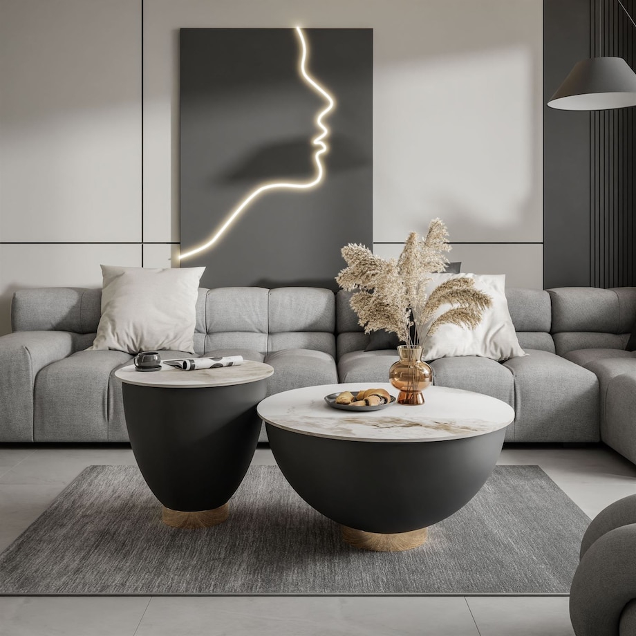 Stolik kawowy ESTELLE 2w1 czarny biały marmur ze złotym