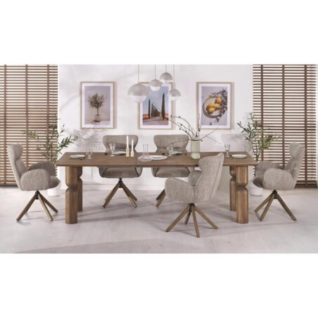 Krzesło tapicerowane K585 beżowe/orzechowe obracane