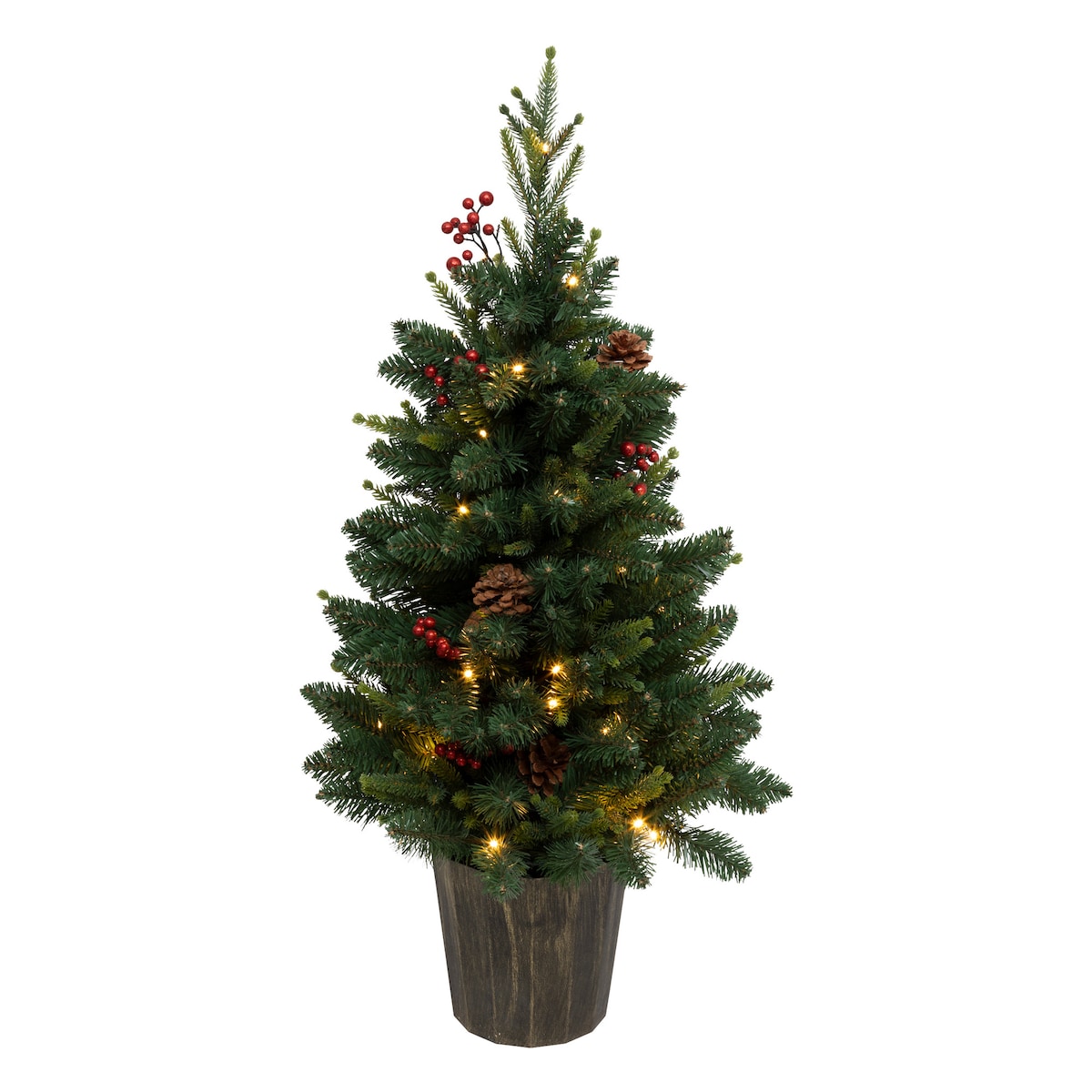 Choinka sztuczna w doniczce KAPPI z lampkami LED i timerem, 90 cm, kolor zielony, tworzywo sztuczne
